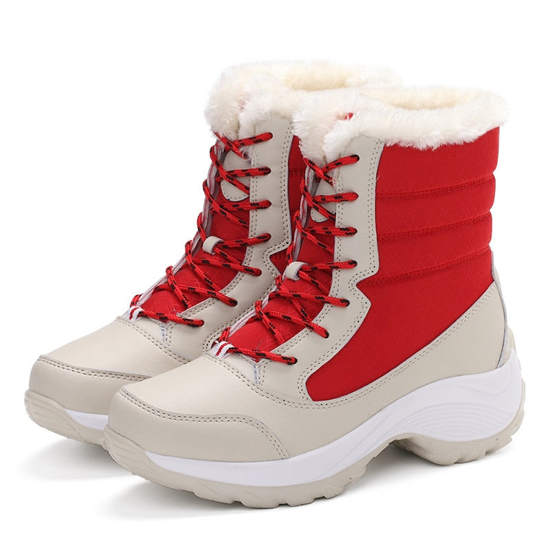 Lace Up Waterproof Ladies Snow Boots Platform w/ Fur Lining