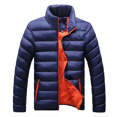 Ribbed Men's Mandarin Collar Puffer Zipper Jacket to 6X