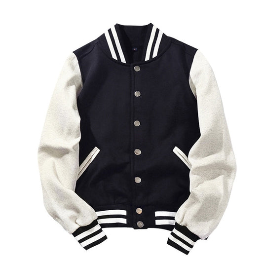 Men's Single Breasted Patchwork Rib Sleeve Bomber Cotton Baseball Jacket