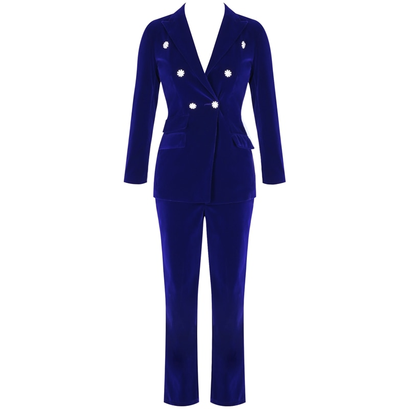 Solid Button Design Women's Double Breasted V-Neck Long Sleeve 2-Piece Business Suit