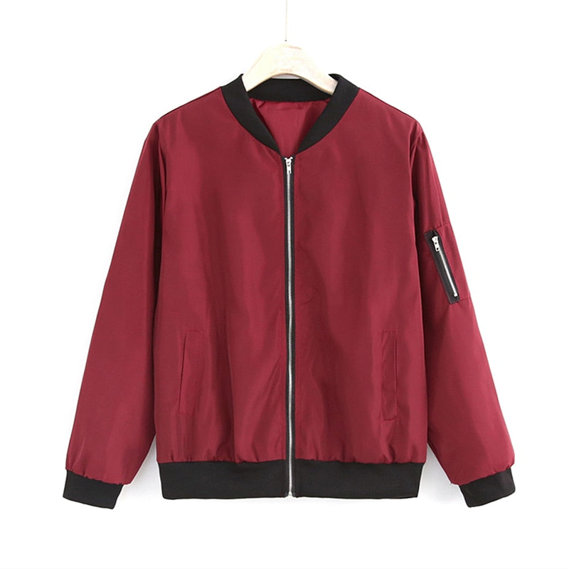 Long Sleeve Ladies Simple Light Bomber Jacket