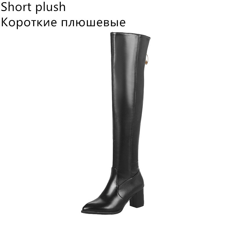 Over-the-Knee Leather Rivet Thick Heel Thigh High Boots