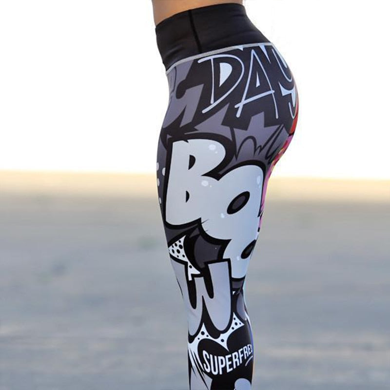 Graffiti Print Ankle-Length Push Up Slim Fitness Leggings