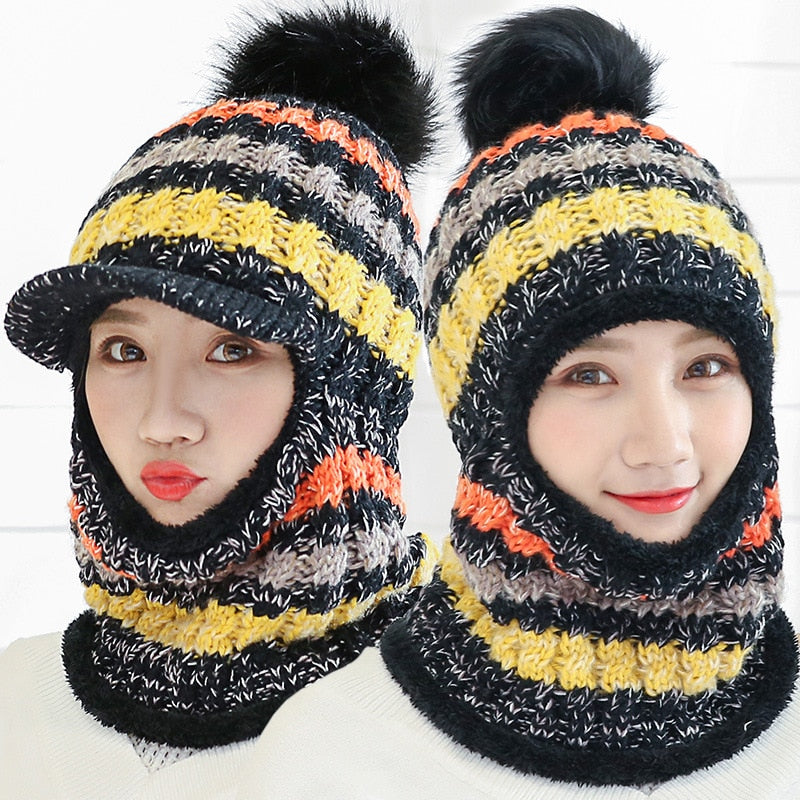 Snow Knitted Pompom Hat & Scarf Set