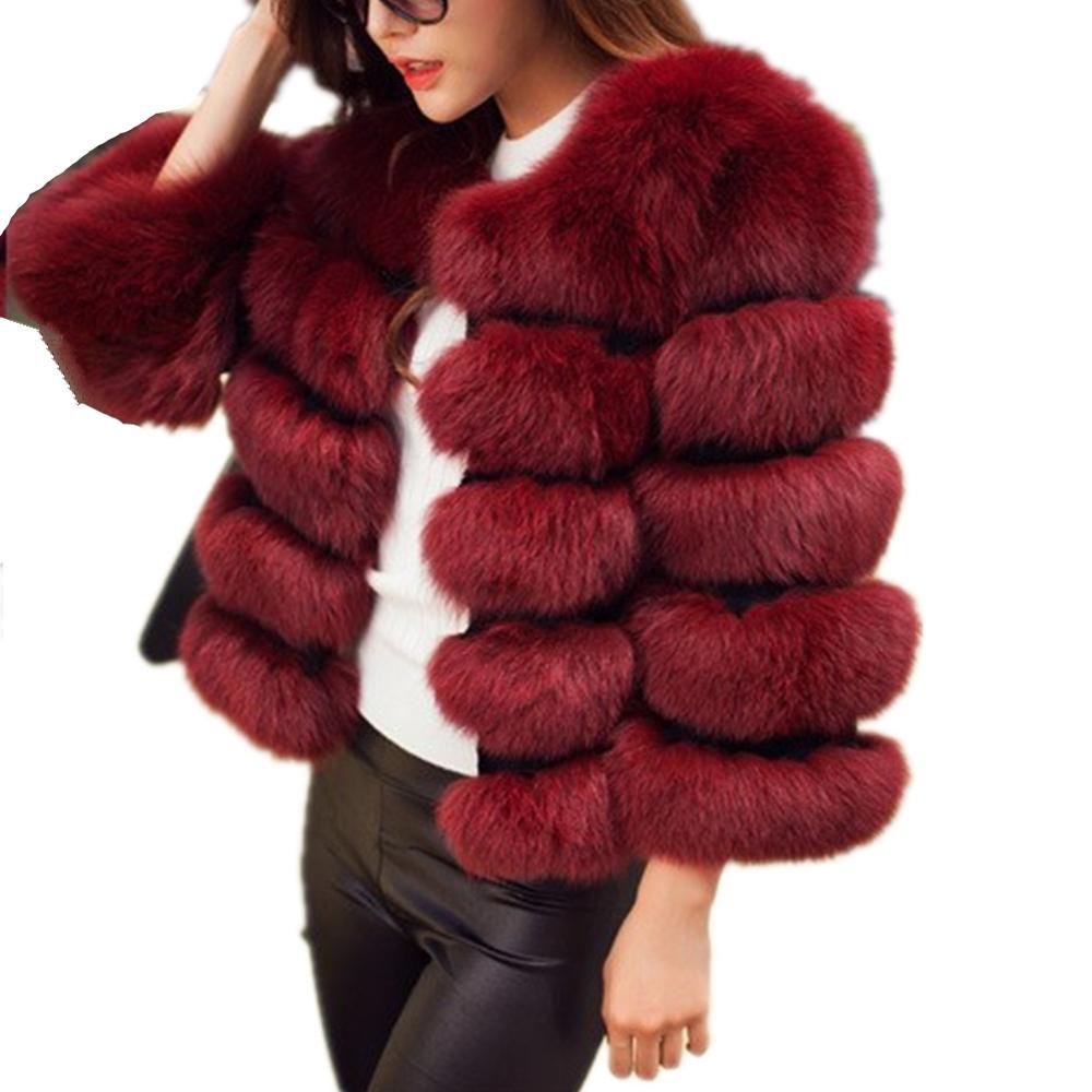 Vintage Faux Fur Solid Color Long Sleeve Women's Jacket to 4X