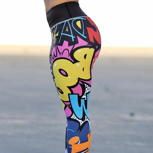 Graffiti Print Ankle-Length Push Up Slim Fitness Leggings