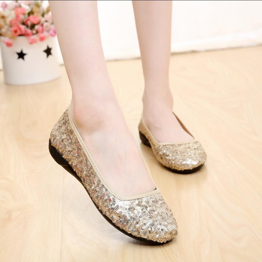 Ladies Simple Round Toe Sequin Flats