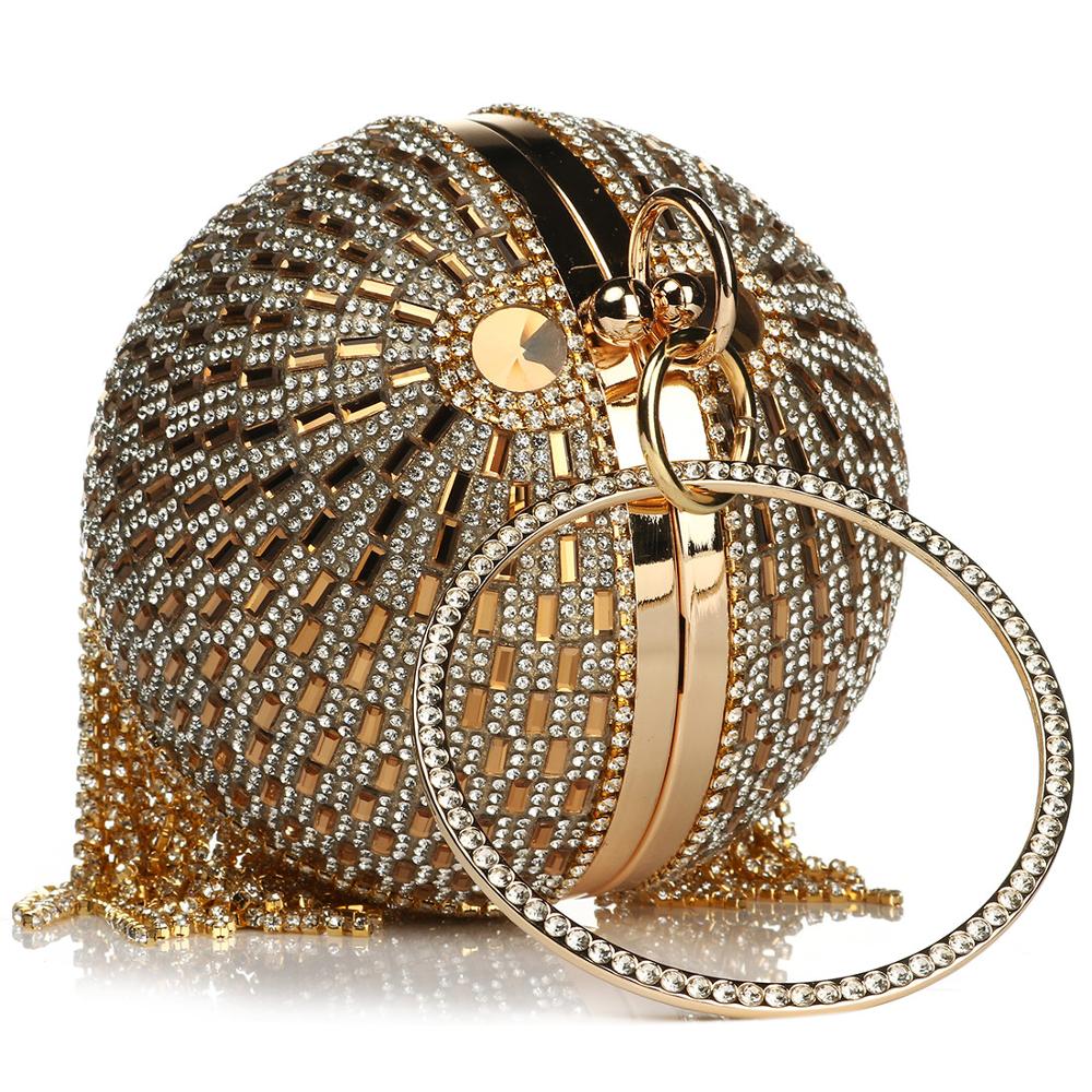 Diamond Tassel Basketball Metal Crystal Clutch Purse w/ Ring Handle