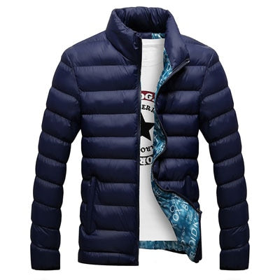 Ribbed Men's Mandarin Collar Puffer Zipper Jacket to 6X