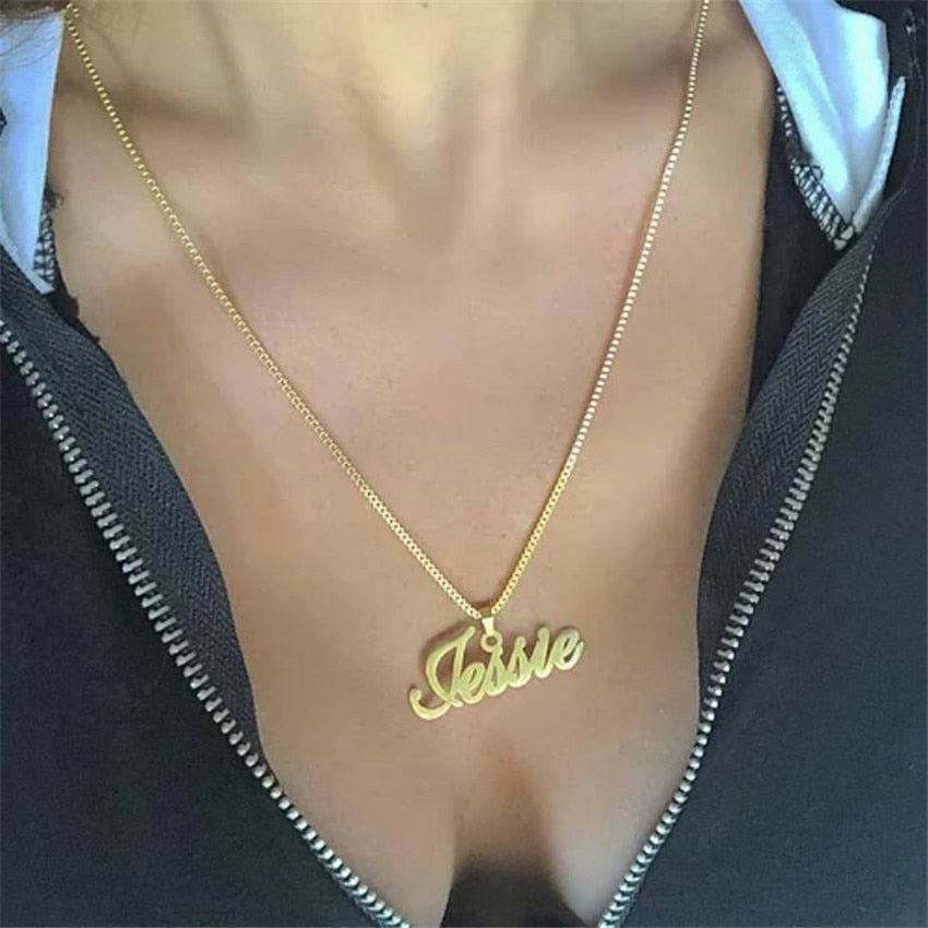 Gold Box Chokers - Custom Jewelry Personalized Cursive Name Choker Necklace