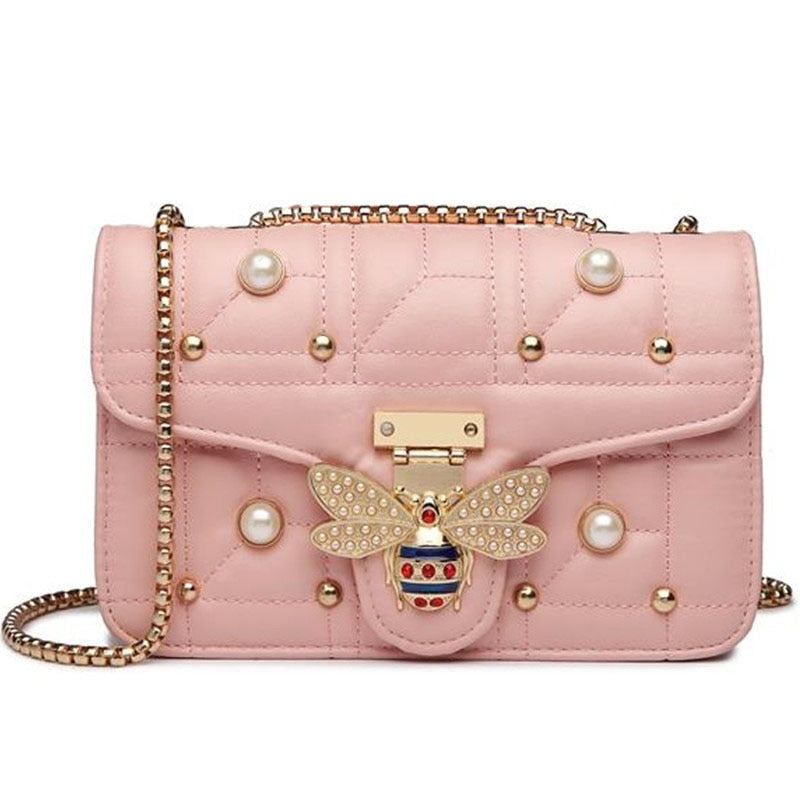 Bee Pearl Design Chain Strap Crossbody Shoulder Purse