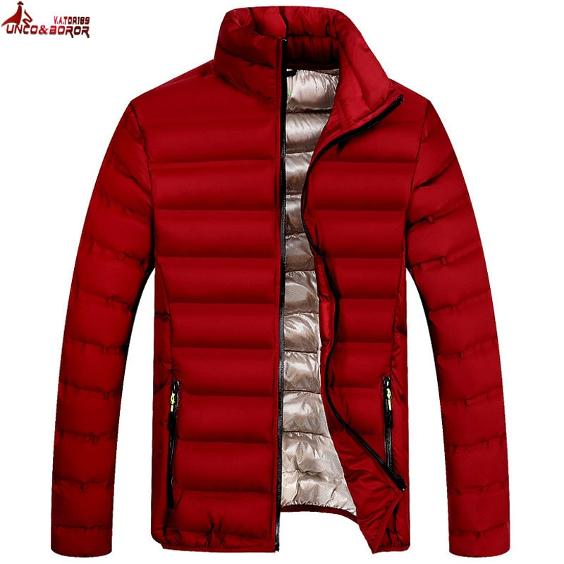 Men's Stand Collar Zipper Quilted Parka Jacket