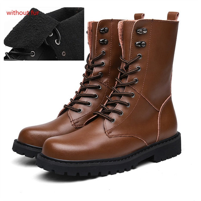 Men's Motorcycle Waterproof Leather Lace-Up Boots