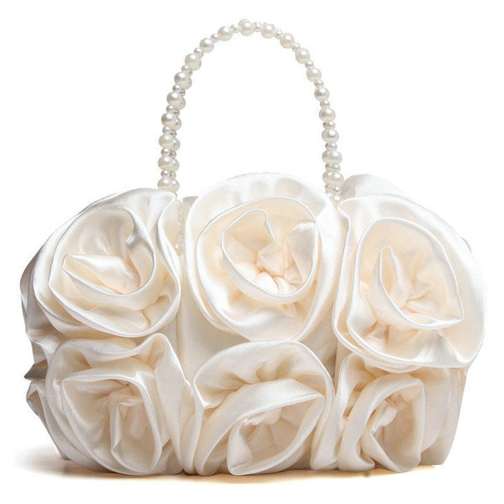 Flower Rose Satin Beaded Handle Purse