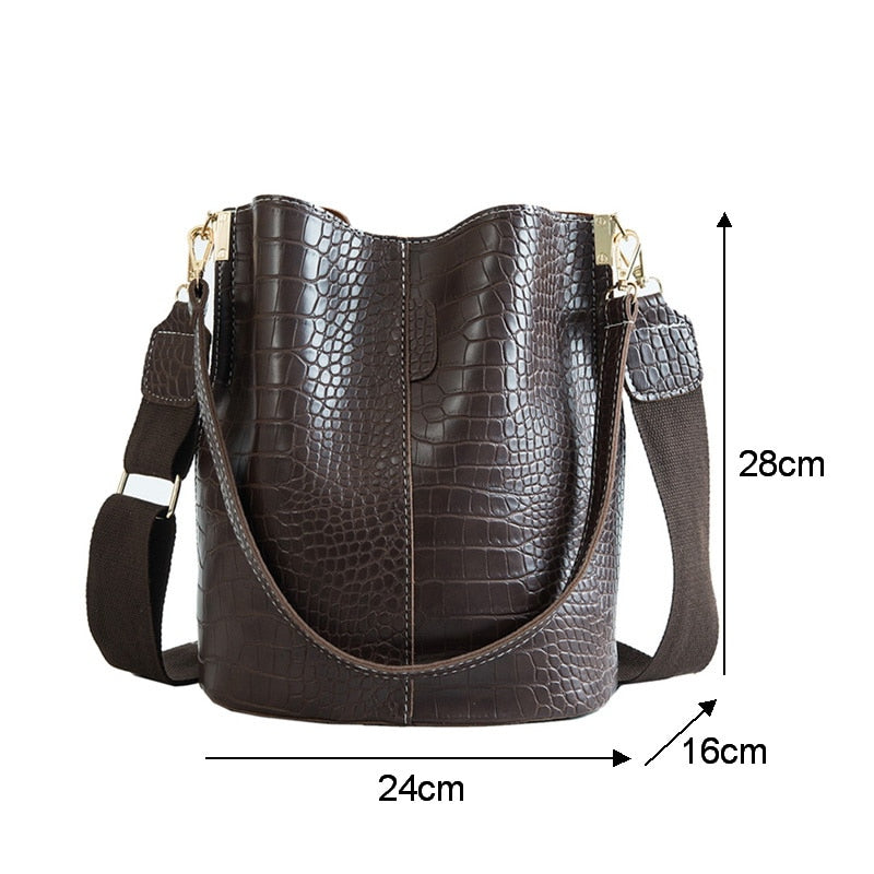 Crocodile Crossbody PU Leather Bag Bucket Bag Purse