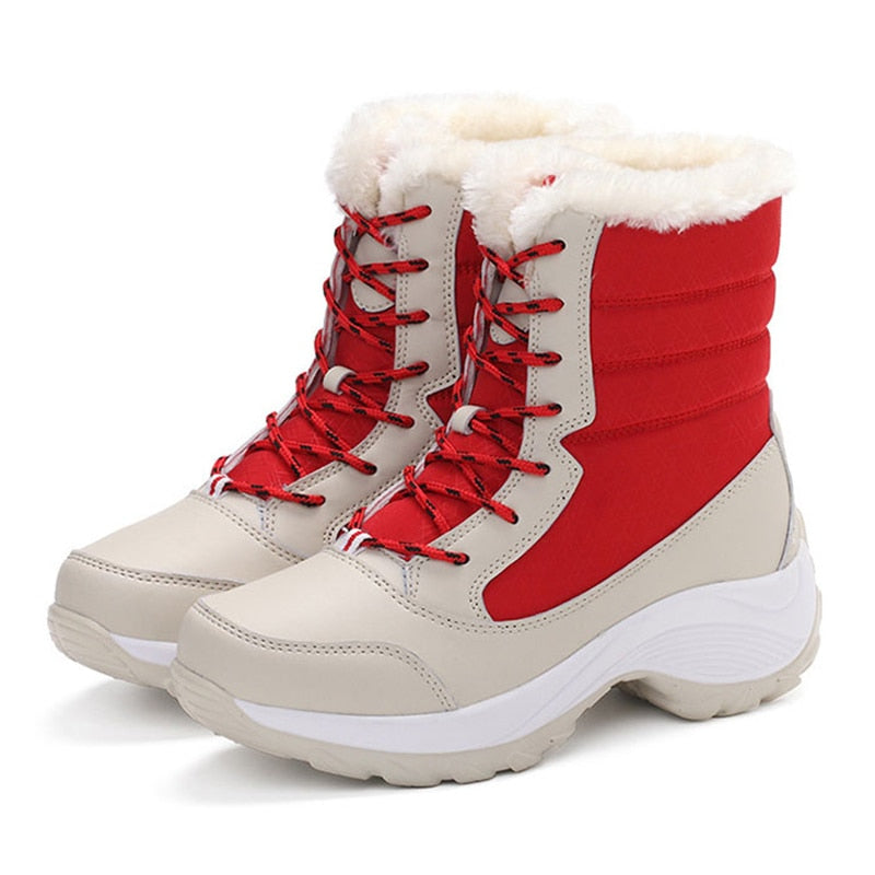 Lace Up Waterproof Ladies Snow Boots Platform w/ Fur Lining