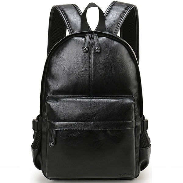 Men's PU Leather Waterproof Soft Handle Backpack