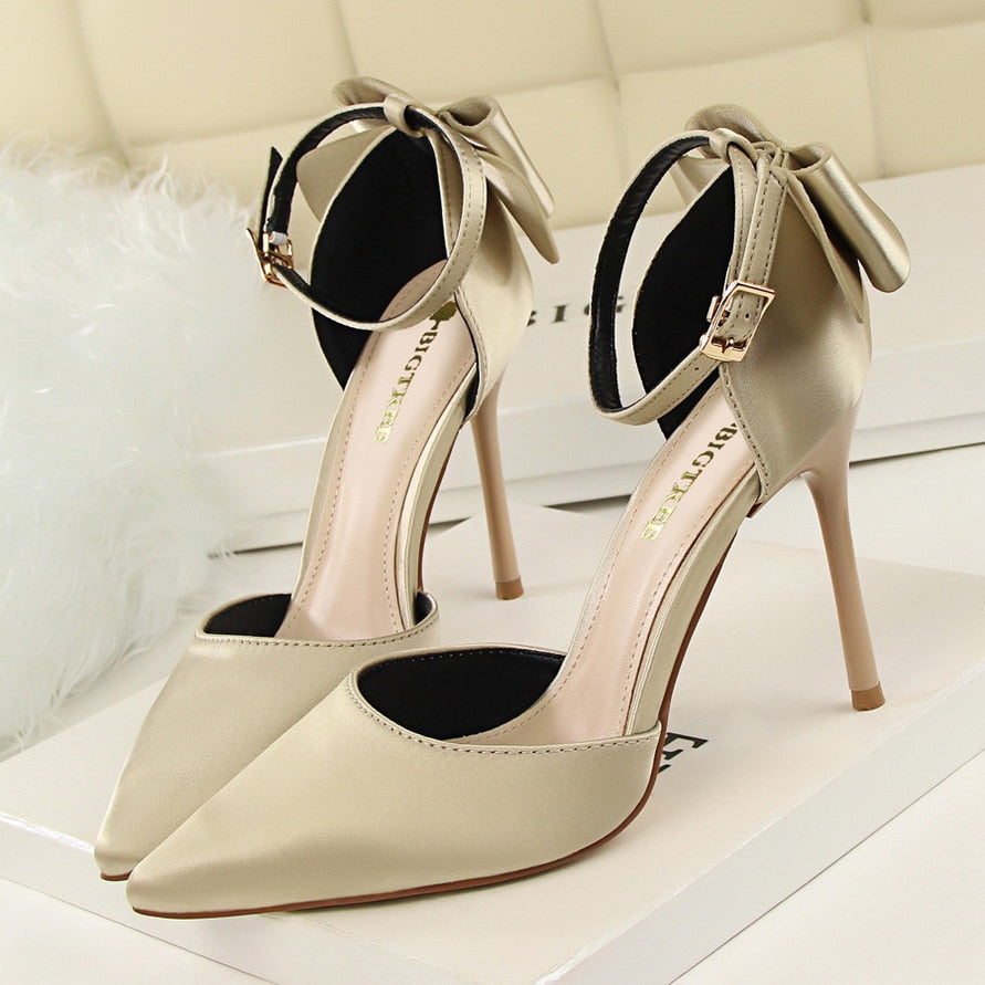 Bowtie Ankle Pointed Toe High Heel Wedding/Party Pumps