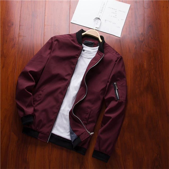 Men's Ribbed Sleeve Zipper Bomber Jacket