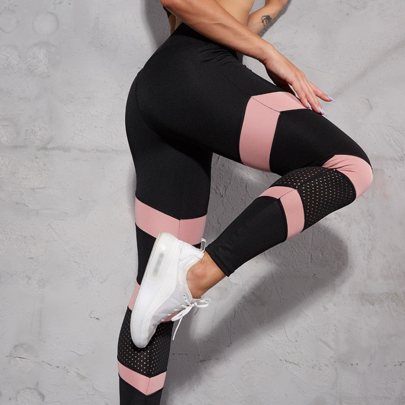 Mesh Patchwork Hollow Out Push Up Leggings