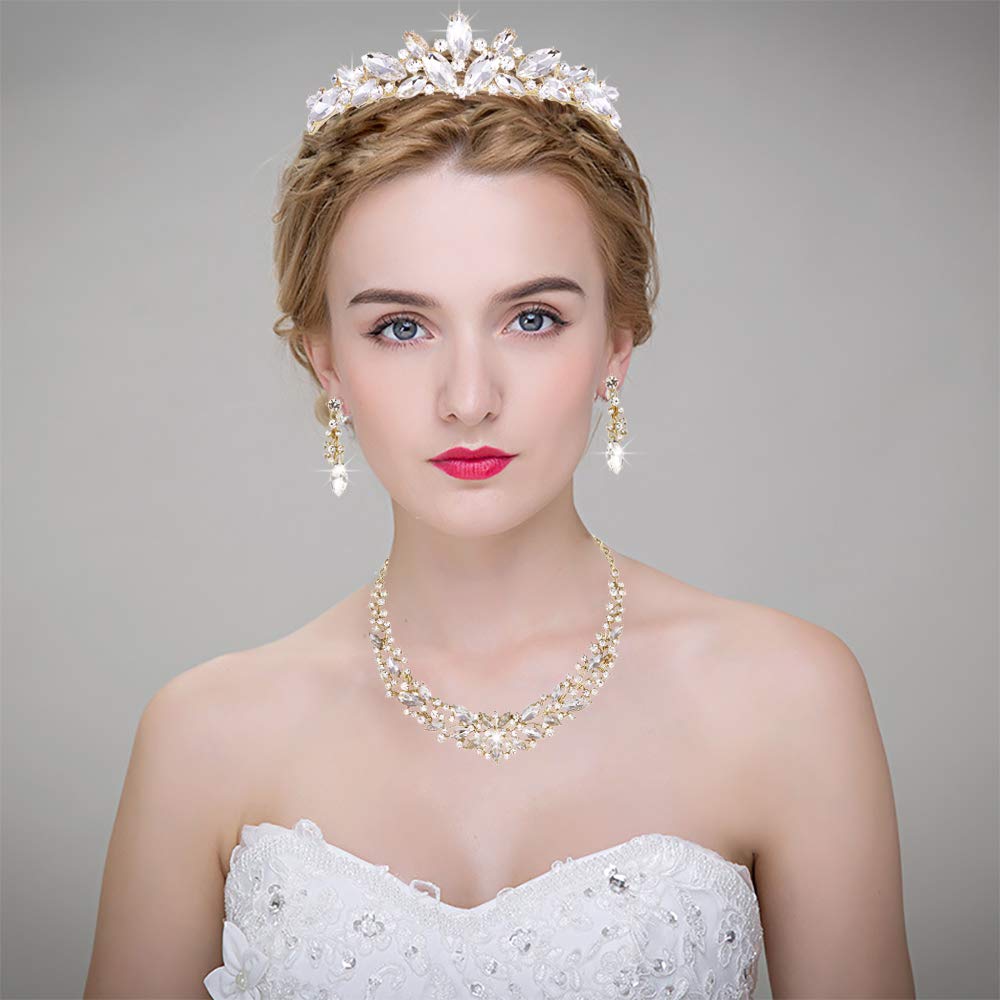 Crystal Rhinestone Jewelry Sets w/ Crowns Bridal Necklace Sets