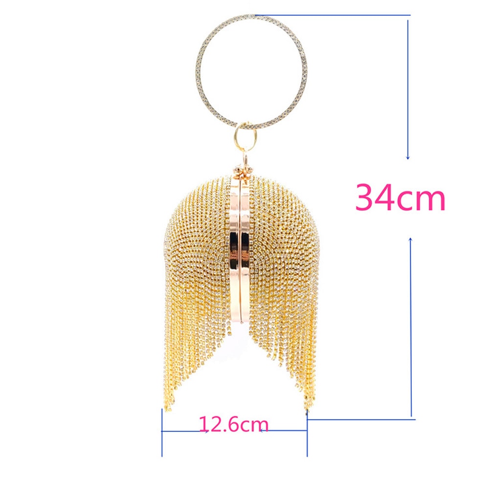 Diamond Tassel Basketball Metal Crystal Clutch Purse w/ Ring Handle