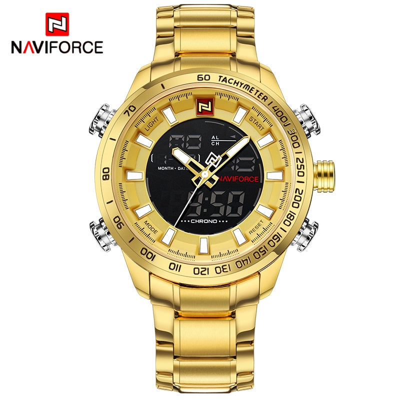 Men's Gold Quartz LED Waterproof Watches