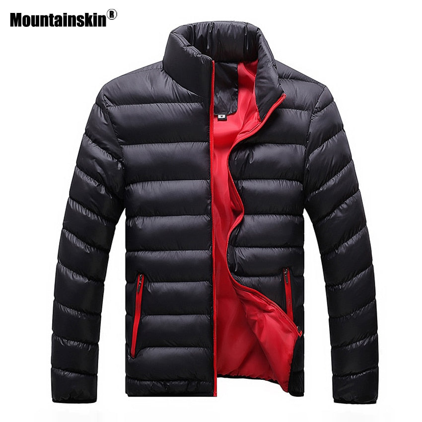 Ribbed Men's Mandarin Collar Puffer Zipper Jacket to 6X