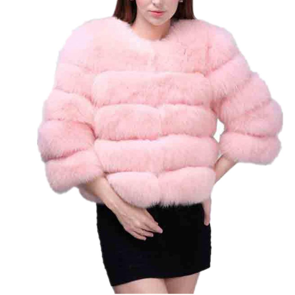 Vintage Faux Fur Solid Color Long Sleeve Women's Jacket to 4X