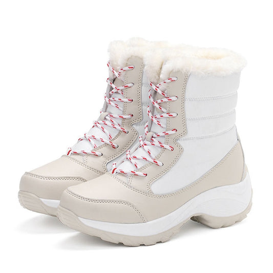 Lace Up Waterproof Ladies Snow Boots Platform w/ Fur Lining