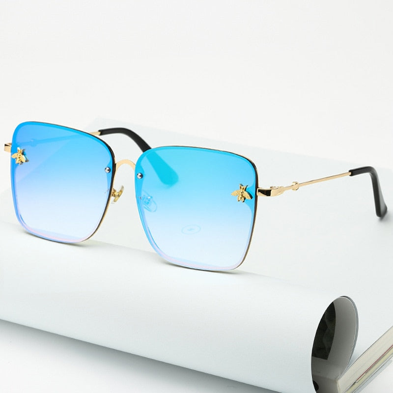 Unisex Oversize Rimless Square Bee Gradient Sunglasses UV400