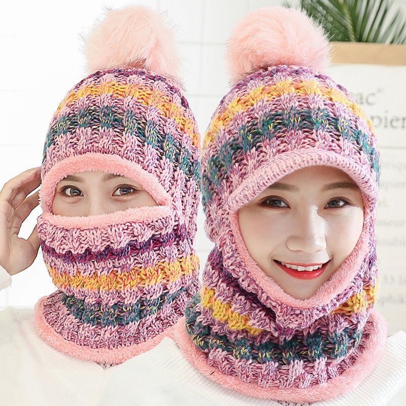 Snow Knitted Pompom Hat & Scarf Set