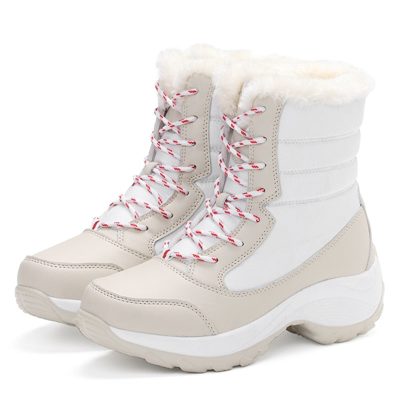 Lace Up Waterproof Ladies Snow Boots Platform w/ Fur Lining