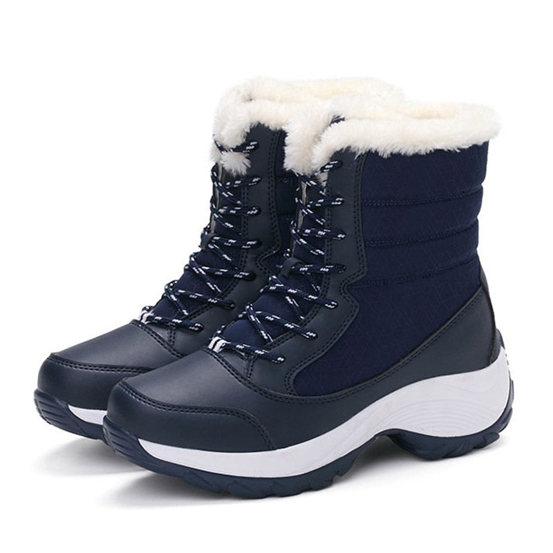 Lace Up Waterproof Ladies Snow Boots Platform w/ Fur Lining