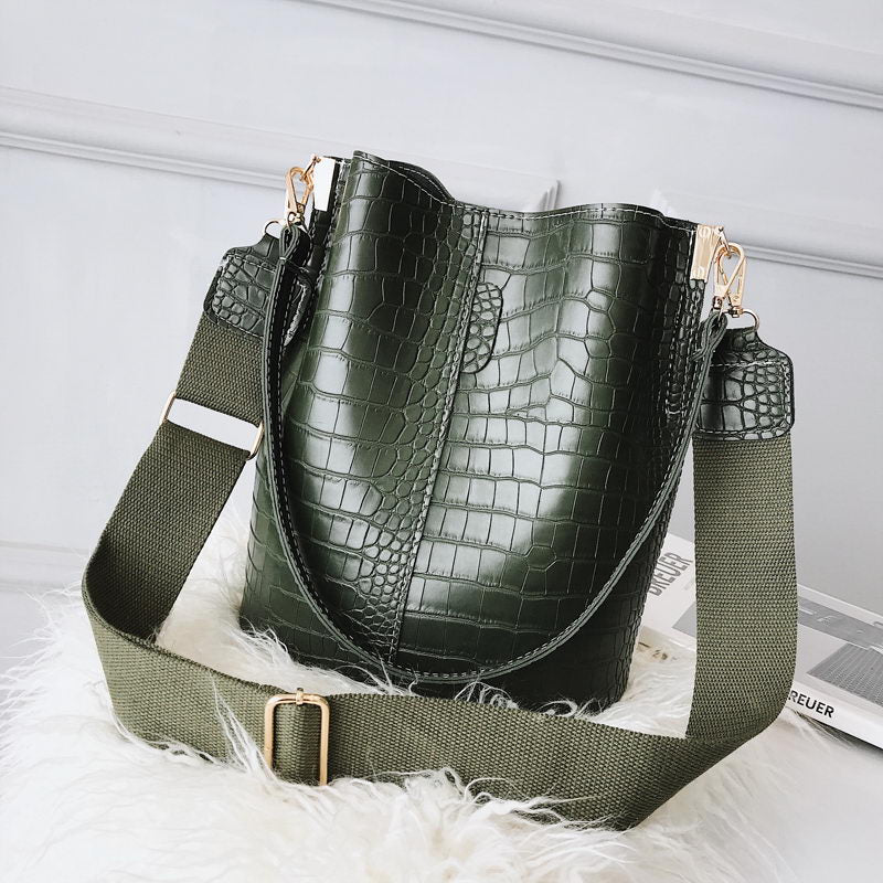 Crocodile Crossbody PU Leather Bag Bucket Bag Purse