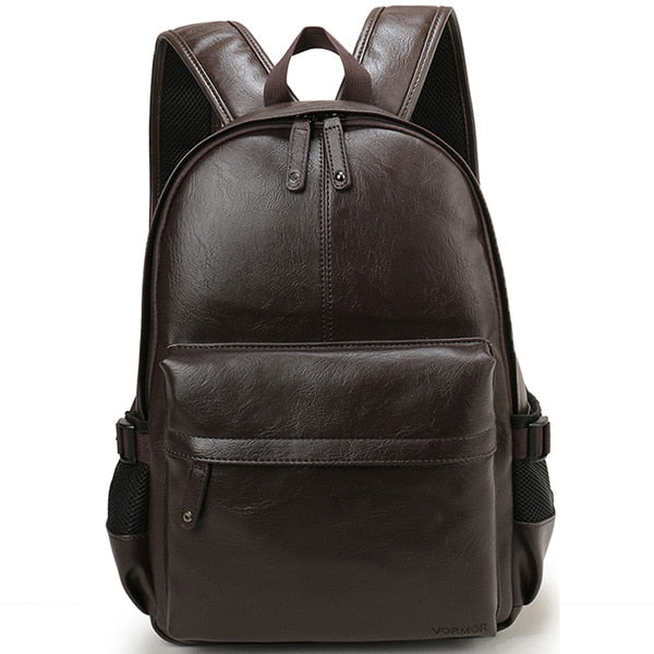 Men's PU Leather Waterproof Soft Handle Backpack