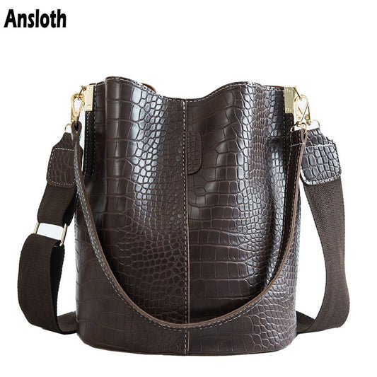 Crocodile Crossbody PU Leather Bag Bucket Bag Purse