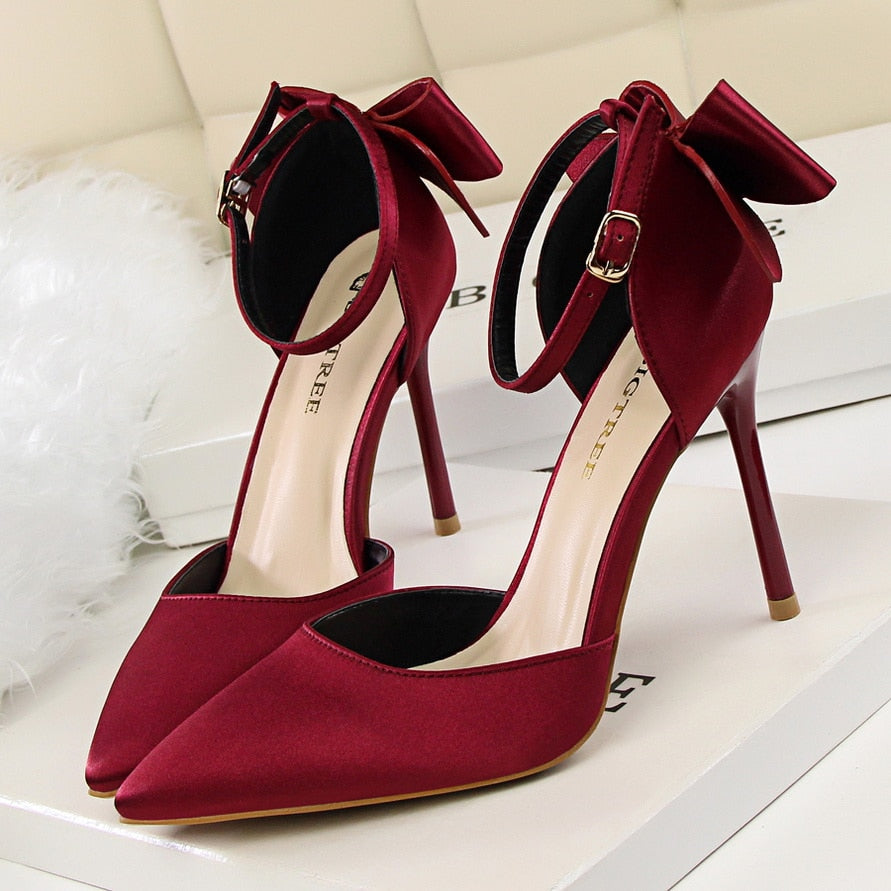 Bowtie Ankle Pointed Toe High Heel Wedding/Party Pumps