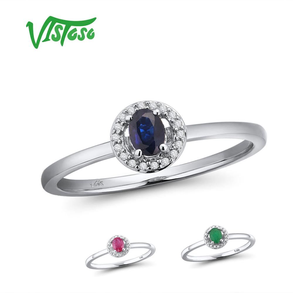 14K White Gold Diamond Sapphire/Ruby/Emerald Engagement Rings