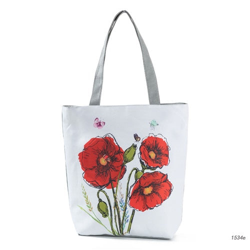 Floral Print Women Shoulder Canvas Shopping Tote Bag