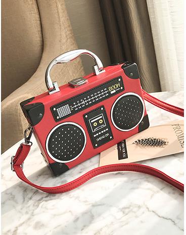 Radio Boombox PU Leather Clutch Crossbody Purse