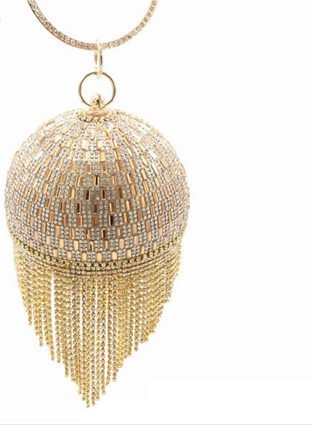 Diamond Tassel Basketball Metal Crystal Clutch Purse w/ Ring Handle