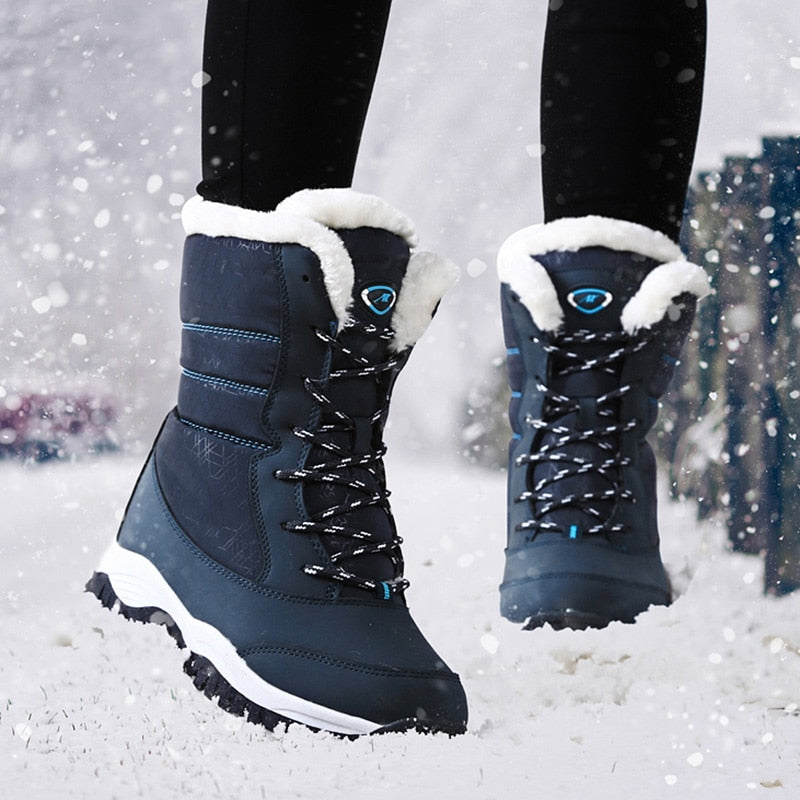 Lace Up Waterproof Ladies Snow Boots Platform w/ Fur Lining