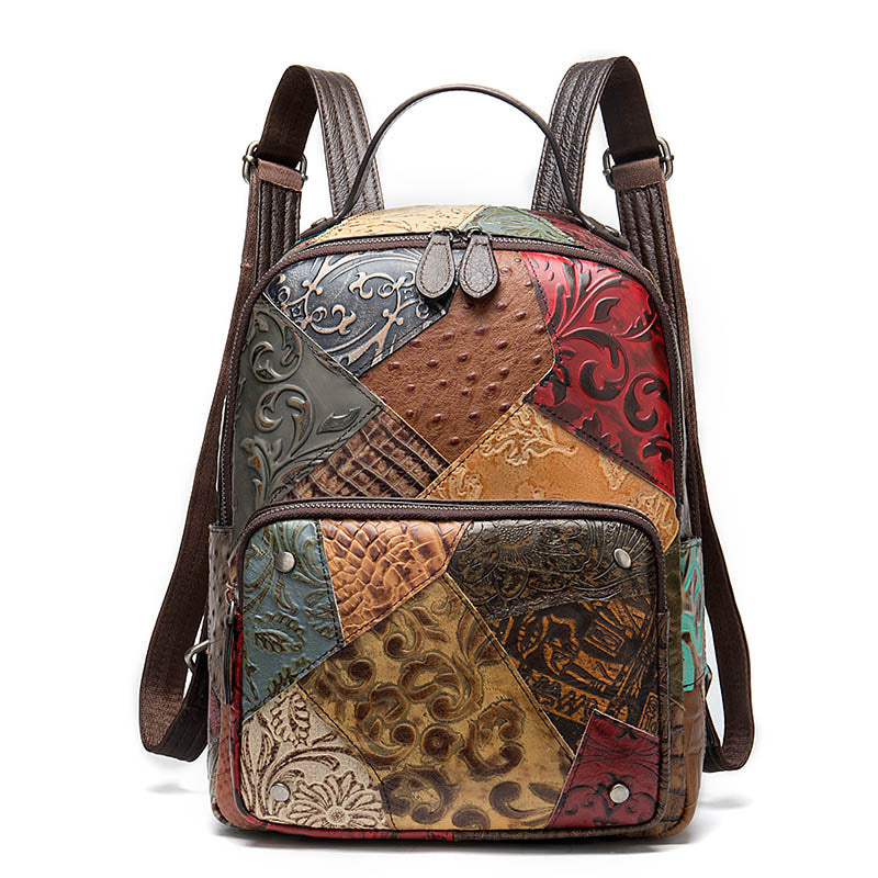 Geometric Printed Leather Laptop Backpack