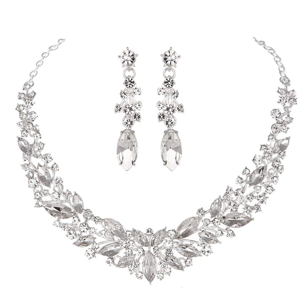 Crystal Rhinestone Jewelry Sets w/ Crowns Bridal Necklace Sets