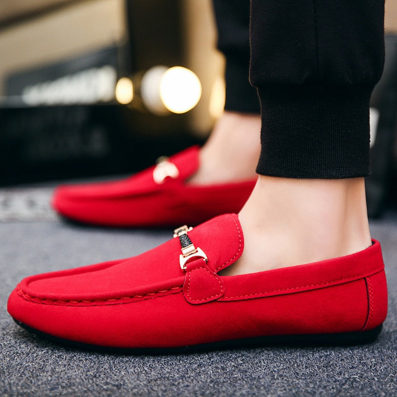 Men's Slip-On Leather Moccasin Chain Link Loafers