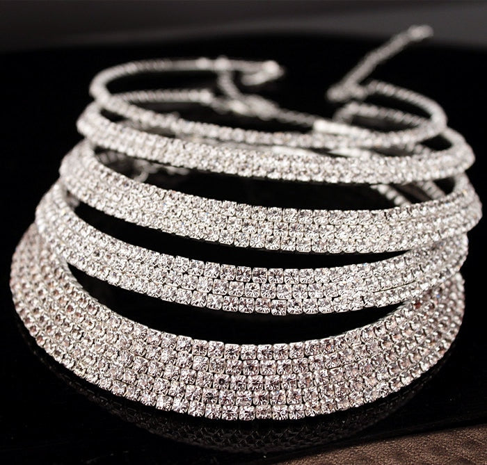 Bride/Formal Rhinestone Crystal Choker Necklace Earrings & Bracelet Wedding Jewelry Sets