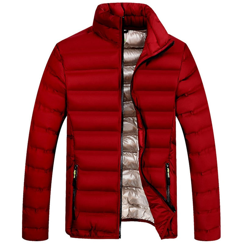 Men's Stand Collar Zipper Quilted Parka Jacket