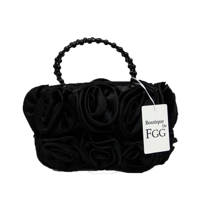 Flower Rose Satin Beaded Handle Purse