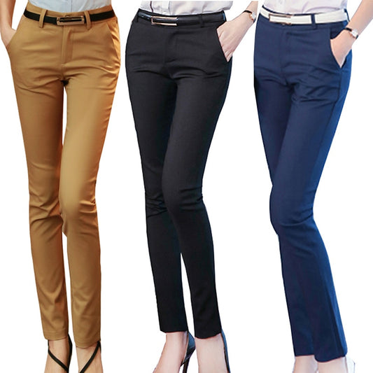 Ladies Slim High Waist Straight Leg Pants